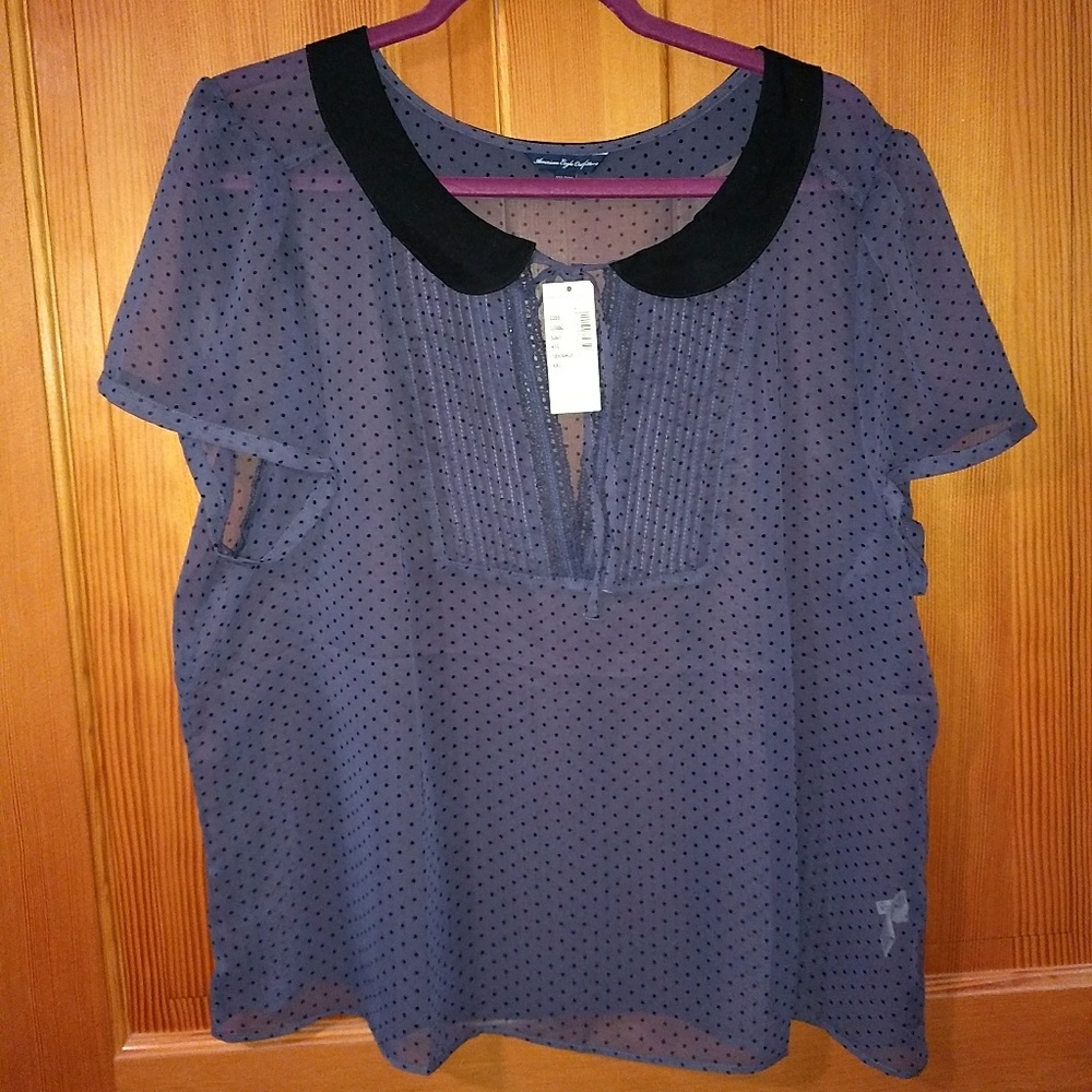 AE Sheer Pintuck Peter Pan Collar Blouse XXL